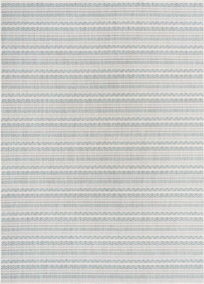 Detail image of 7' 10 x 11' Easy-Clean Striped Indoor / Outdoor Rug