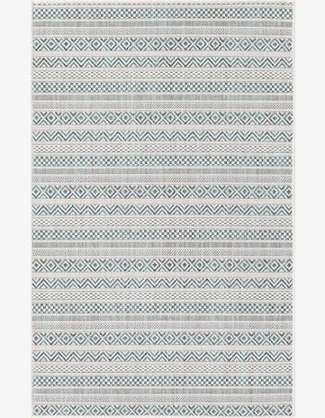 Teal Easy-Clean Striped Indoor / Outdoor Rug