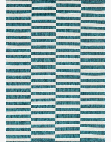 Teal Easy-Clean Striped Indoor / Outdoor Rug