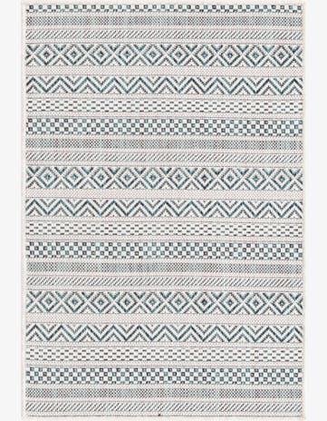 Teal Easy-Clean Striped Indoor / Outdoor Rug
