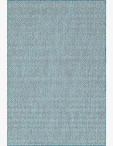 Teal Easy-Clean Trellis Indoor / Outdoor Rug