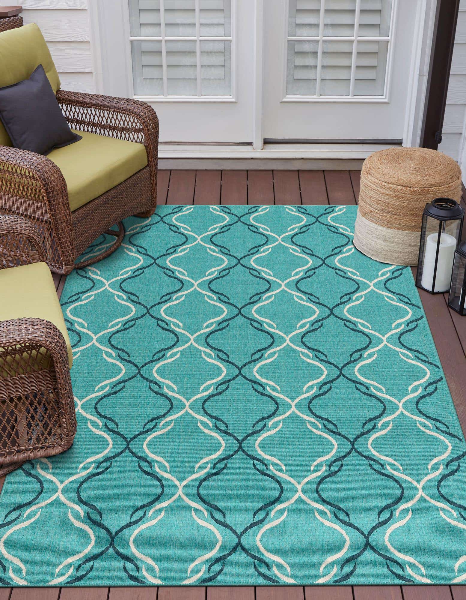 Teal 4' x 6' Trellis Indoor / Outdoor Rug