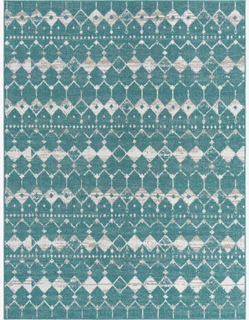 Teal Easy-Clean Trellis Indoor / Outdoor Rug