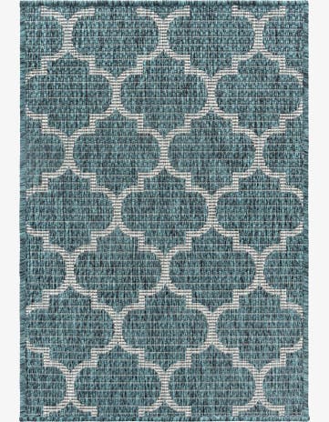 Teal Easy-Clean Trellis Indoor / Outdoor Rug