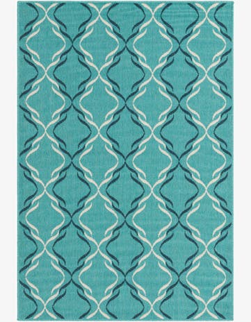 Teal Easy-Clean Trellis Indoor / Outdoor Rug