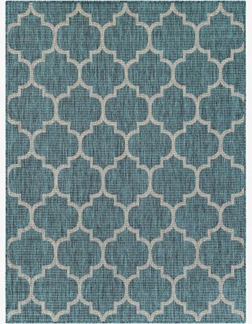 Teal Easy-Clean Trellis Indoor / Outdoor Rug