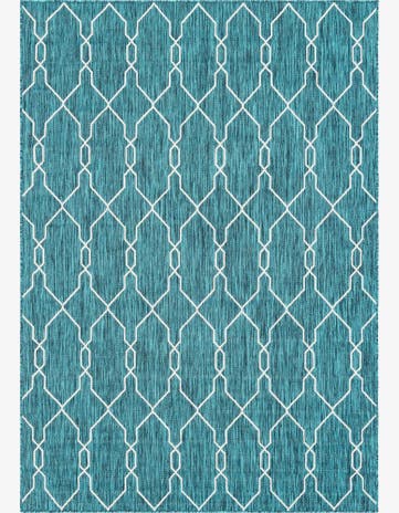 Teal Easy-Clean Trellis Indoor / Outdoor Rug
