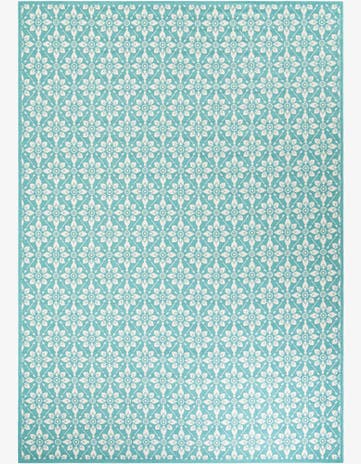 Teal Easy-Clean Trellis Indoor / Outdoor Rug