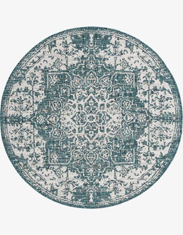 Teal Easy-Clean Jill Zarin Dubai Indoor / Outdoor Round Rug
