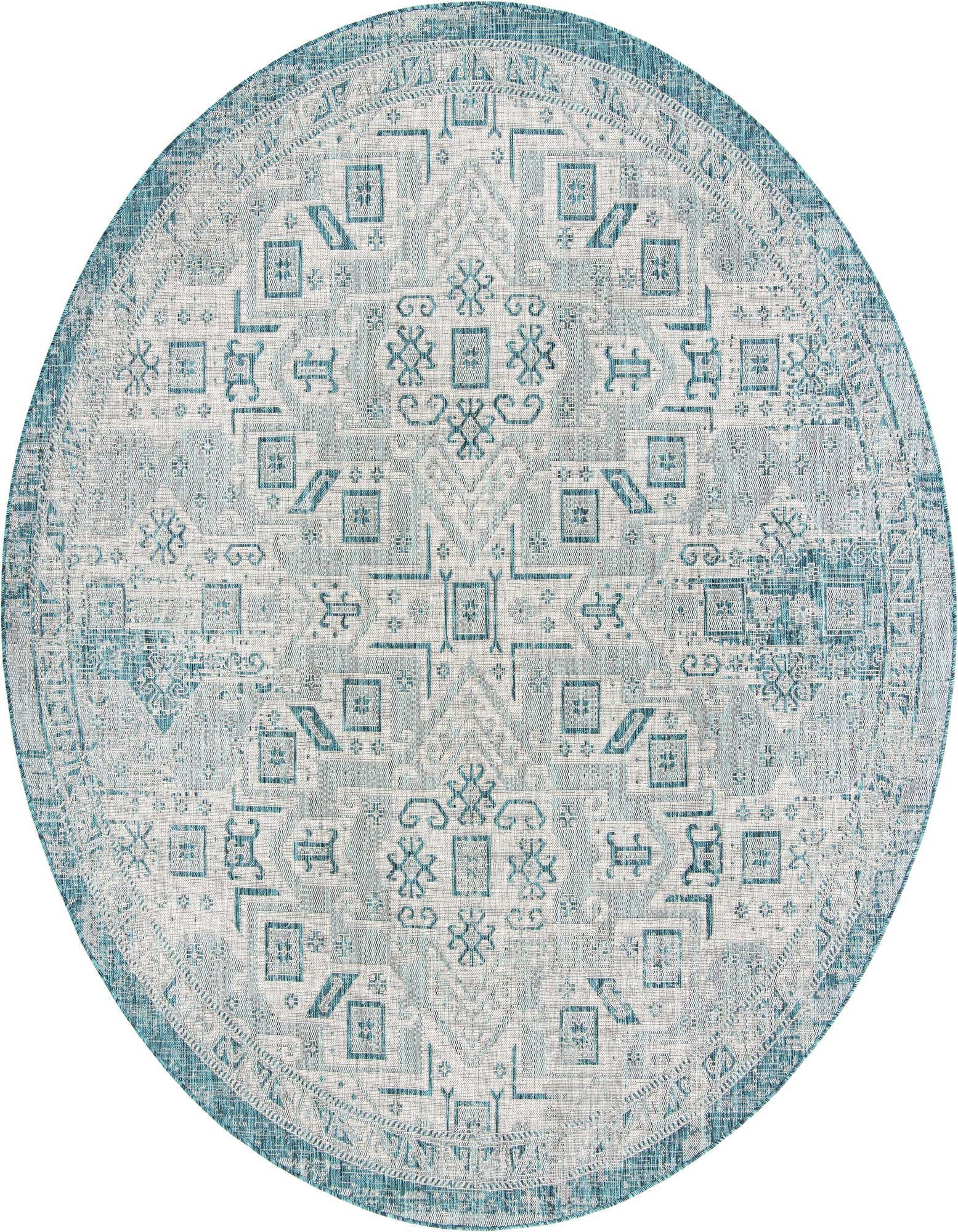 10' x 10' Easy-Clean Aztec Indoor / Outdoor Round Rug