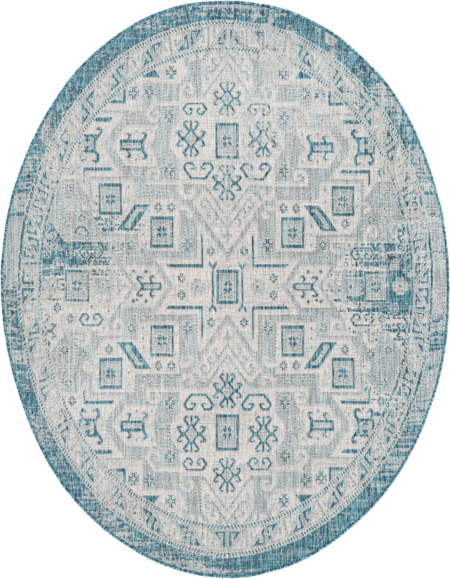 7' 10 x 7' 10 Easy-Clean Aztec Indoor / Outdoor Round Rug