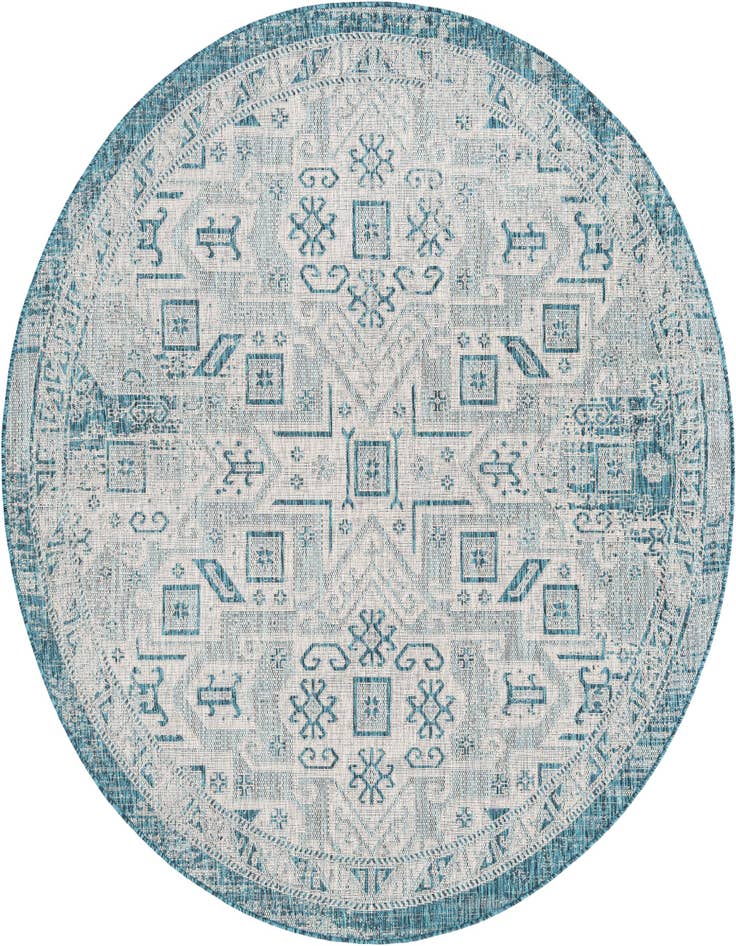Detail image of 7' 10 x 7' 10 Easy-Clean Aztec Indoor / Outdoor Round Rug