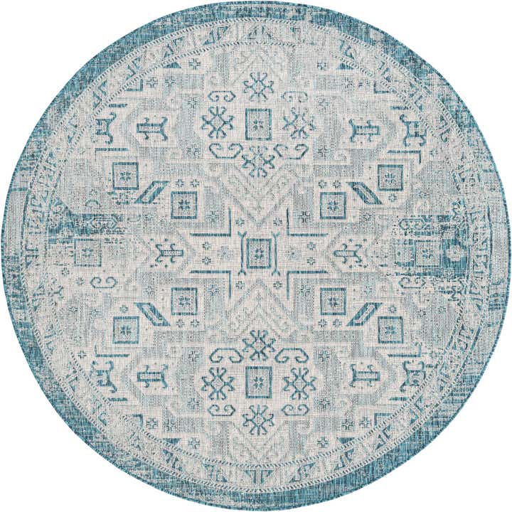 7' 10 x 7' 10 Easy-Clean Aztec Indoor / Outdoor Round Rug