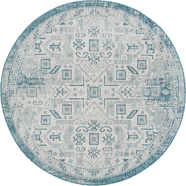 Detail image of 7' 10 x 7' 10 Easy-Clean Aztec Indoor / Outdoor Round Rug