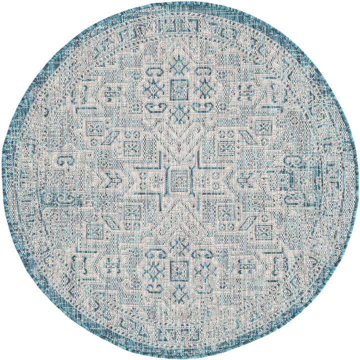 4' x 4' Easy-Clean Aztec Indoor / Outdoor Round Rug