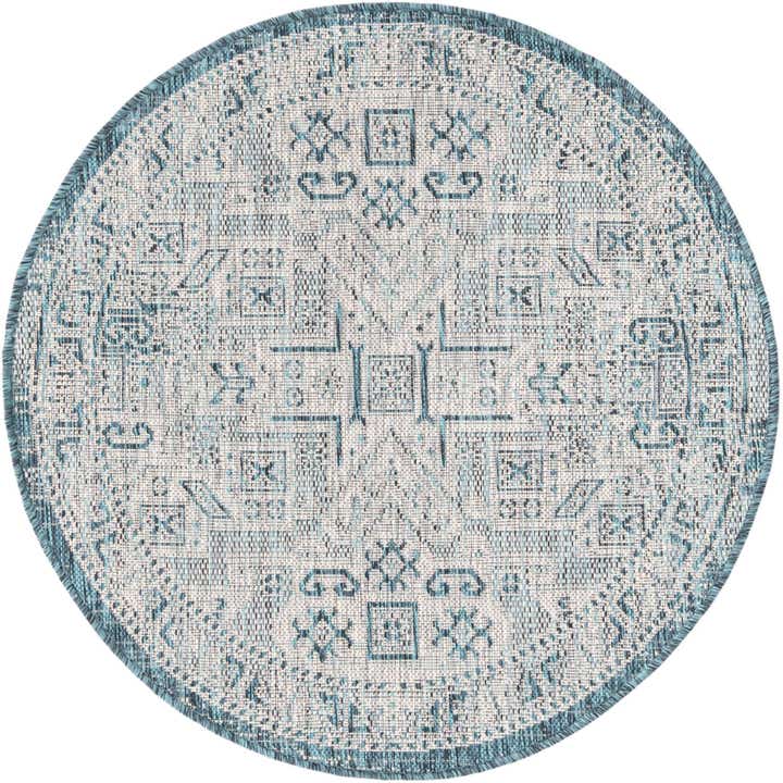 3' x 3' Easy-Clean Aztec Indoor / Outdoor Round Rug