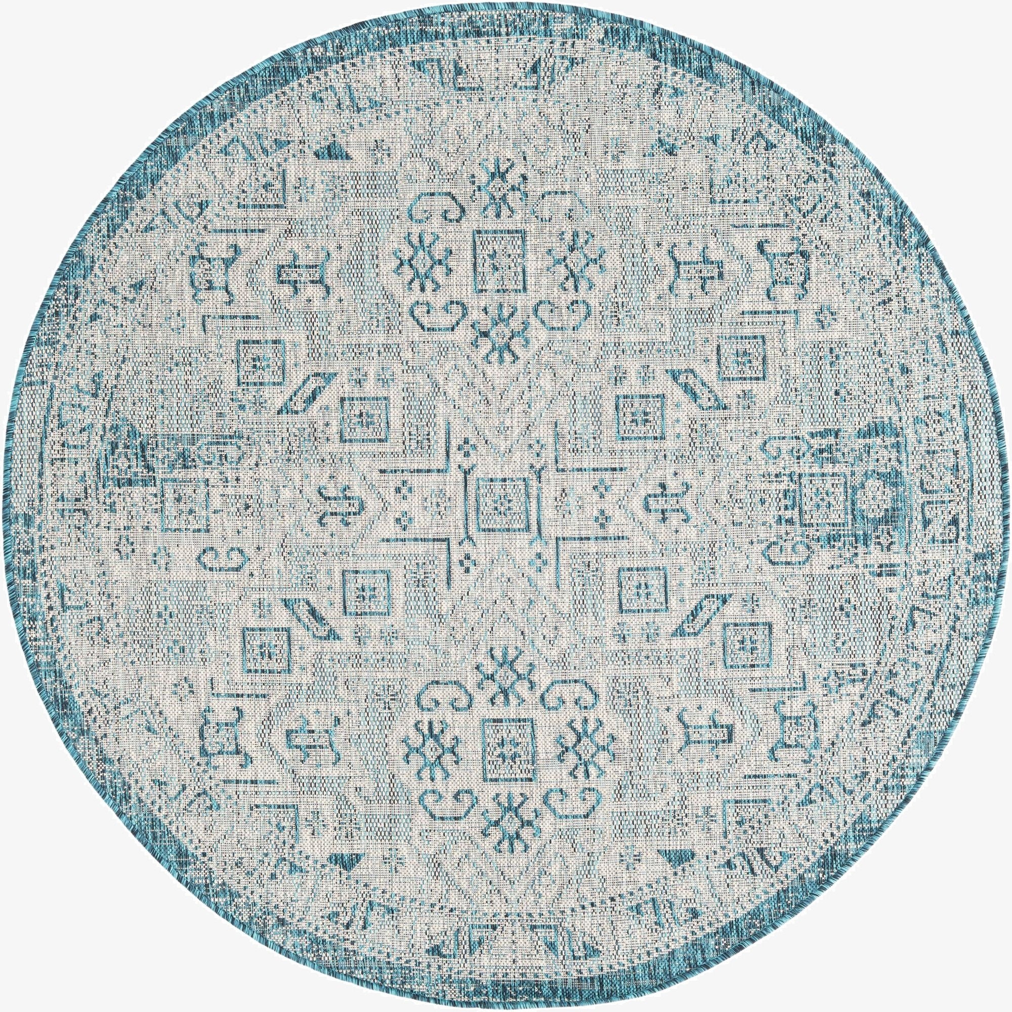5' 3 x 5' 3  Washable Aztec Indoor / Outdoor Round Rug