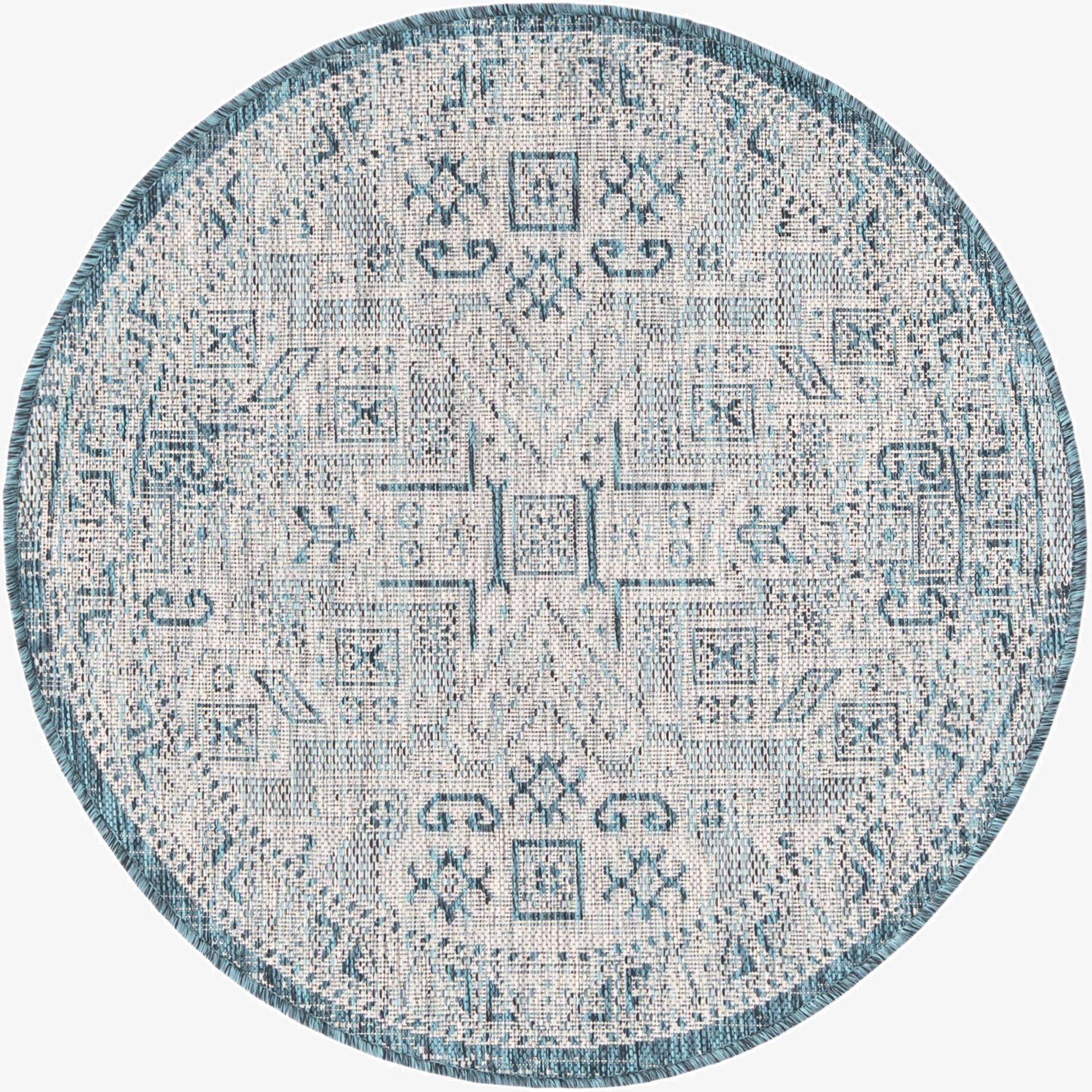3' x 3'  Washable Aztec Indoor / Outdoor Round Rug