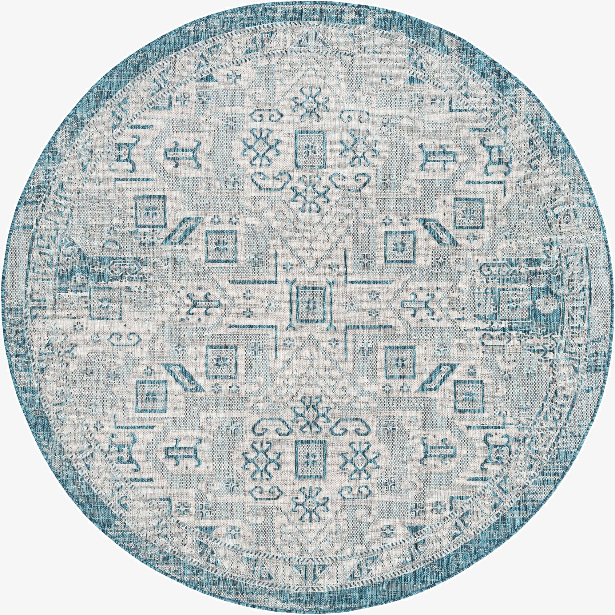 7' 10 x 7' 10  Washable Aztec Indoor / Outdoor Round Rug