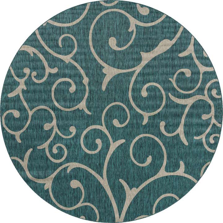 13' x 13' Easy-Clean Botanical Indoor / Outdoor Round Rug