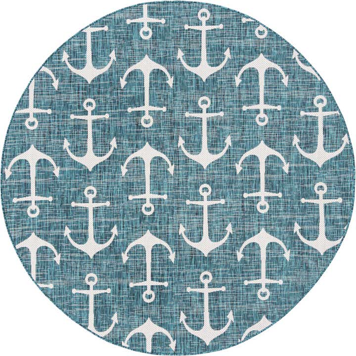 7' 10 x 7' 10 Easy-Clean Coastal Indoor / Outdoor Round Rug