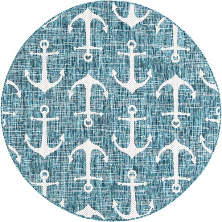 5' 3 x 5' 3 Easy-Clean Coastal Indoor / Outdoor Round Rug