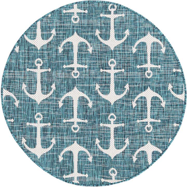 4' x 4' Easy-Clean Coastal Indoor / Outdoor Round Rug