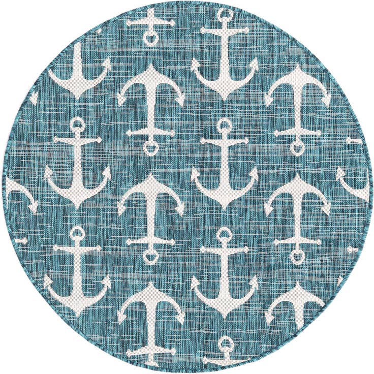 Detail image of 4' x 4' Easy-Clean Coastal Indoor / Outdoor Round Rug