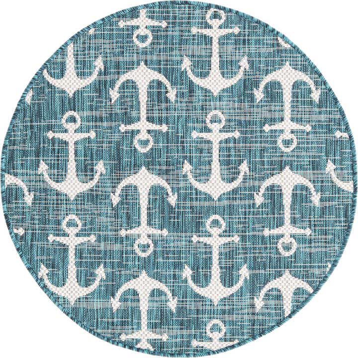 3' x 3' Easy-Clean Coastal Indoor / Outdoor Round Rug