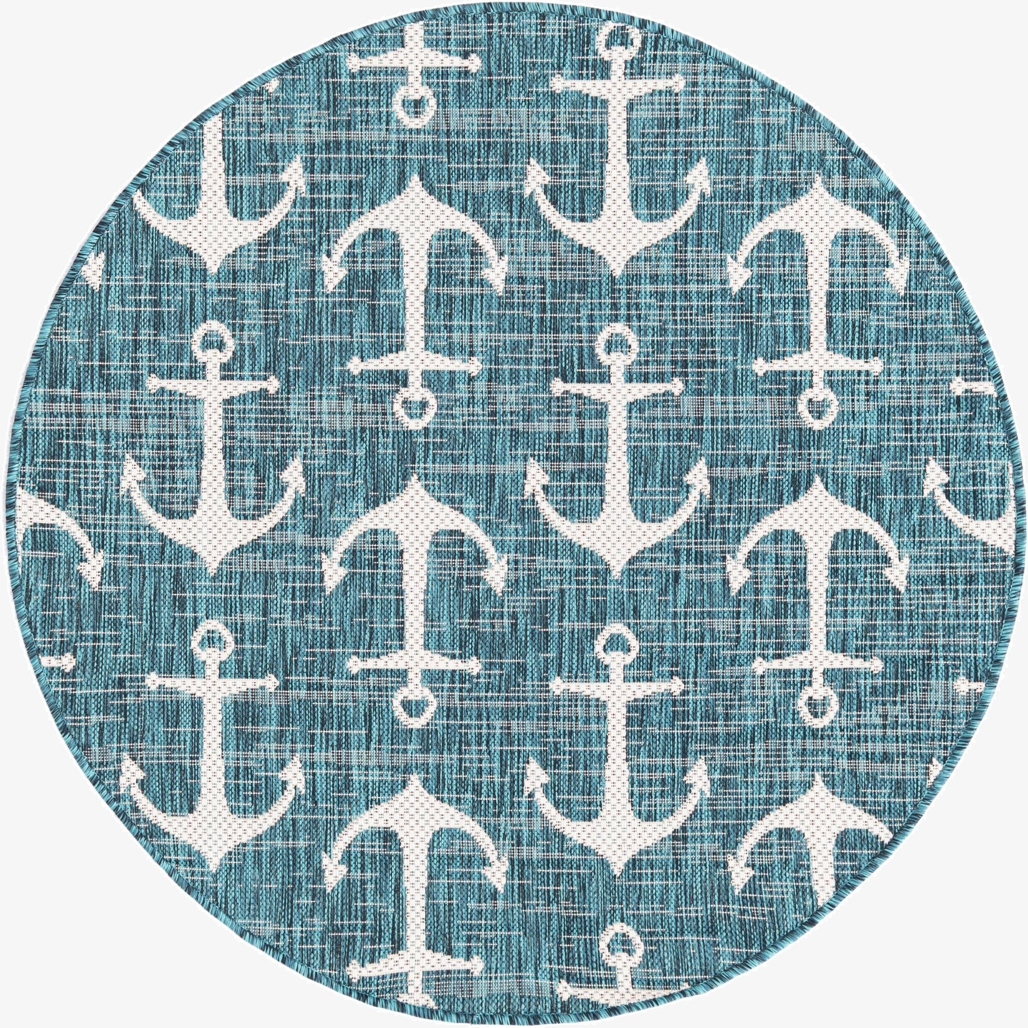 4' x 4'  Washable Coastal Indoor / Outdoor Round Rug
