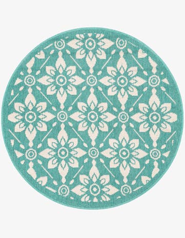 Teal Easy-Clean Lattice Indoor / Outdoor Round Rug