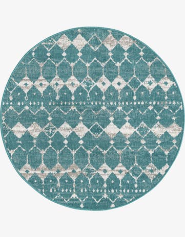 Teal Easy-Clean Lattice Indoor / Outdoor Round Rug