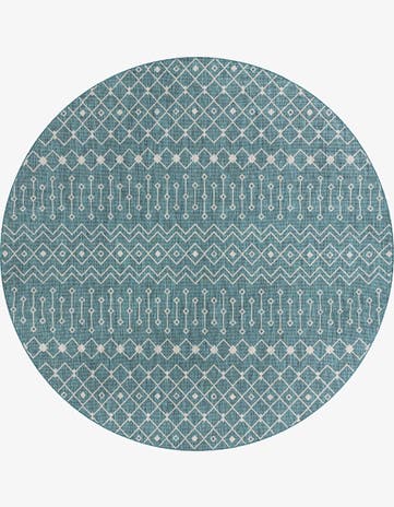 Teal Easy-Clean Lattice Indoor / Outdoor Round Rug