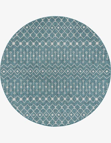 Teal Easy-Clean Lattice Indoor / Outdoor Round Rug