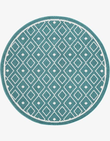 Teal Easy-Clean Lattice Indoor / Outdoor Round Rug