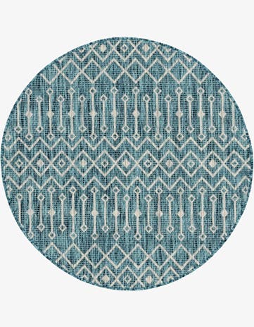 Teal Easy-Clean Lattice Indoor / Outdoor Round Rug