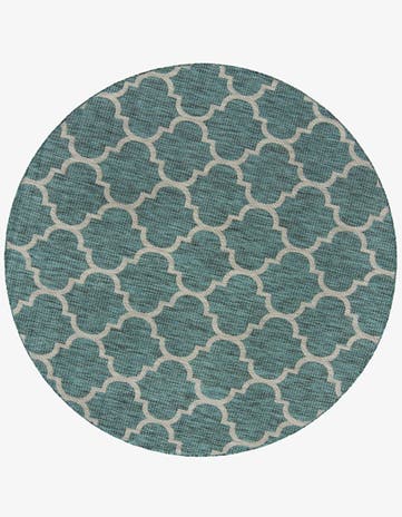 Teal Easy-Clean Lattice Indoor / Outdoor Round Rug