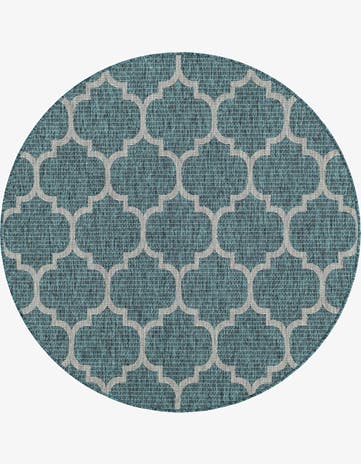 Teal Easy-Clean Lattice Indoor / Outdoor Round Rug