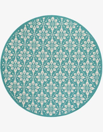 Teal Easy-Clean Lattice Indoor / Outdoor Round Rug
