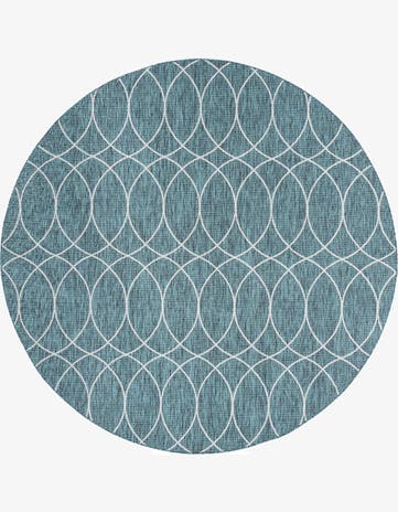 Teal Easy-Clean Lattice Indoor / Outdoor Round Rug