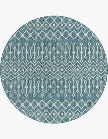 Teal Easy-Clean Lattice Indoor / Outdoor Round Rug