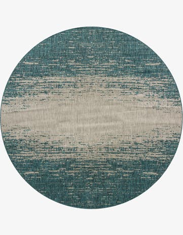 Teal Easy-Clean Modern Indoor / Outdoor Round Rug