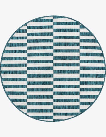 Teal Easy-Clean Ribbon Indoor / Outdoor Round Rug