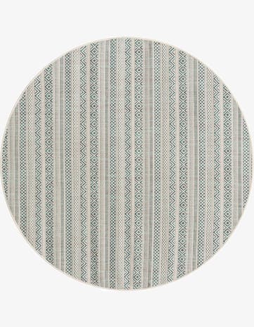 Teal Easy-Clean Ribbon Indoor / Outdoor Round Rug