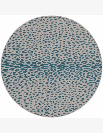 Teal Easy-Clean Safari Indoor / Outdoor Round Rug