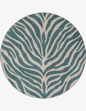 Teal Easy-Clean Safari Indoor / Outdoor Round Rug