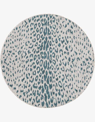 Teal Easy-Clean Safari Indoor / Outdoor Round Rug