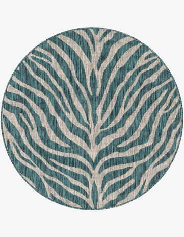 Teal Easy-Clean Safari Indoor / Outdoor Round Rug