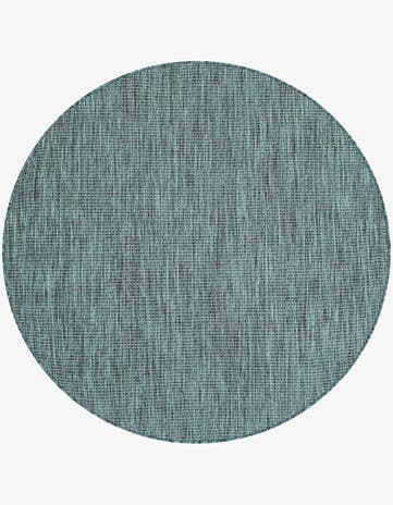 Teal Easy-Clean Solid Indoor / Outdoor Round Rug