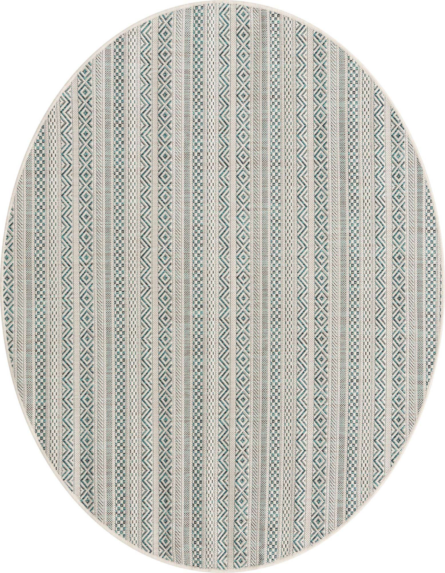 5' 3 x 5' 3 Easy-Clean Striped Indoor / Outdoor Round Rug